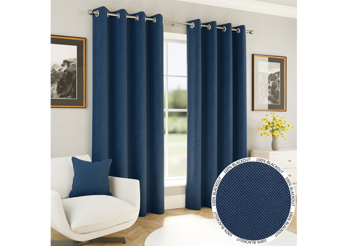 Chester (Blackout) Eyelet, Navy - Ready Made Curtains - Image 3